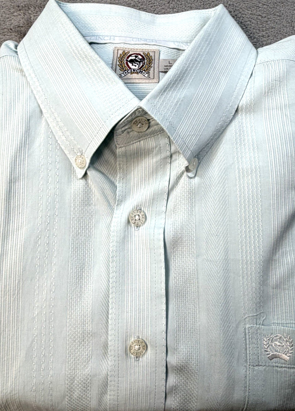 Cinch Western Button Down Mint Green Textured Long Sleeve L